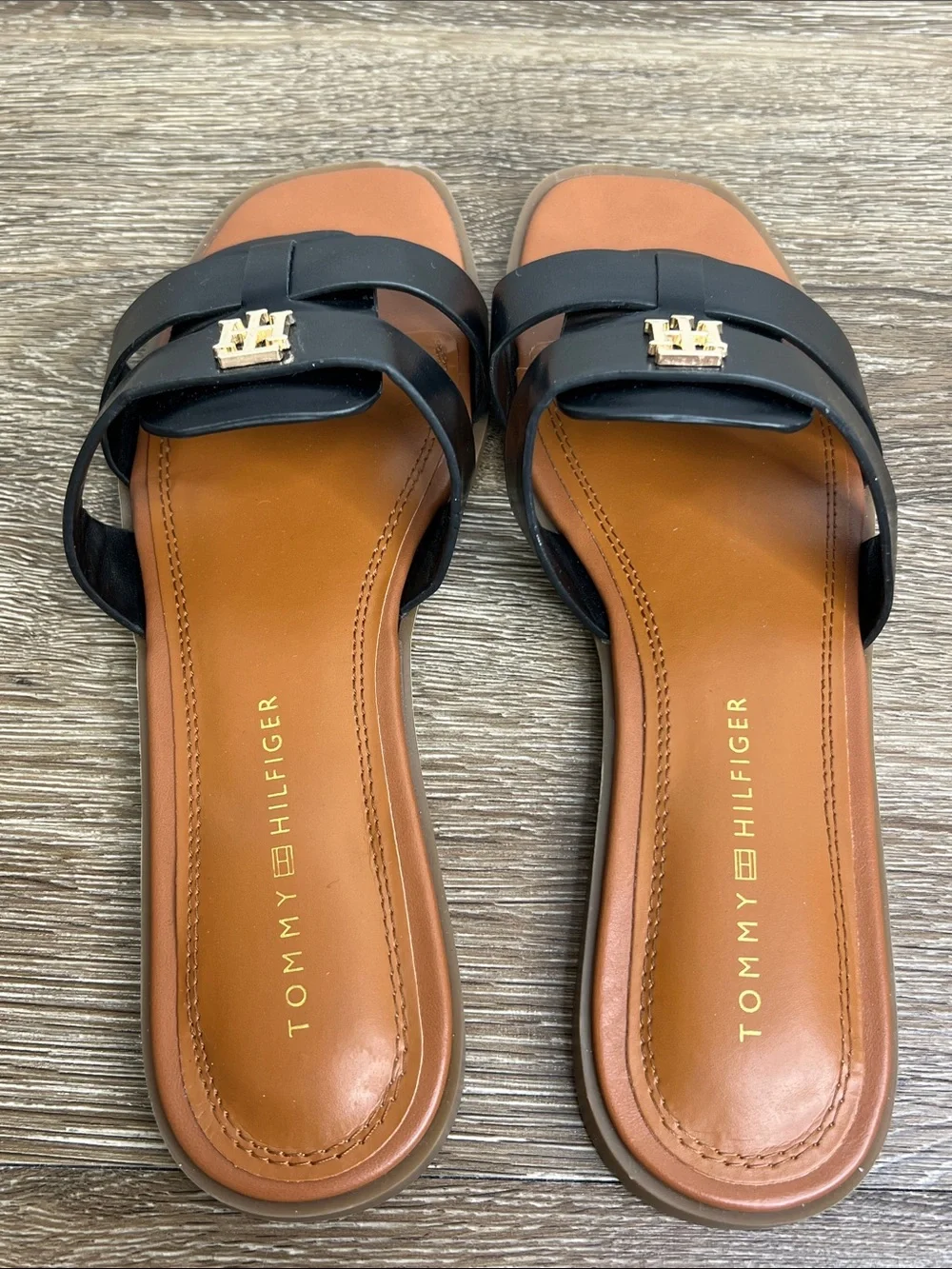 Tommy Hilfiger Twpixee Black Double Strap Slide Sandals Size 7M
